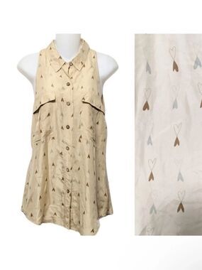 Anthropologie POSTMARK Mirrored Hearts Silk Sleeveless Blouse 2